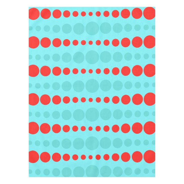 Retro Red and Turquoise Dots Tablecloth (Front)