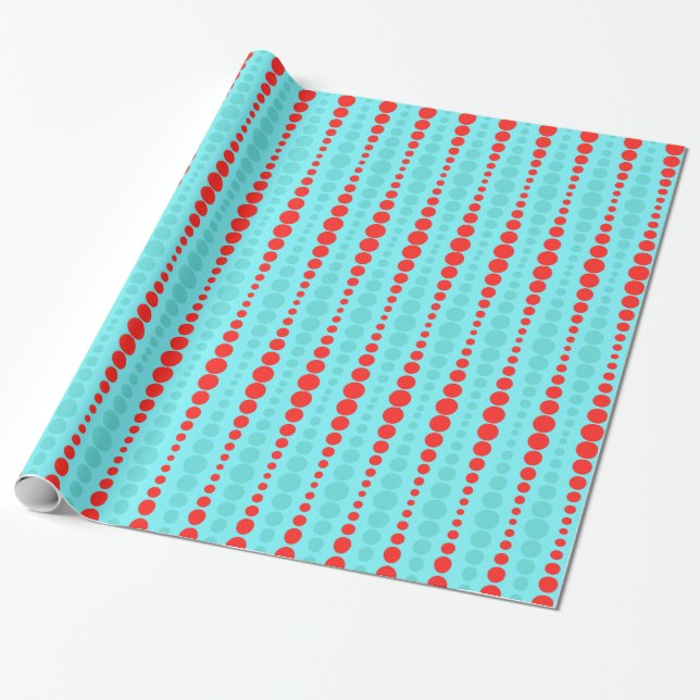 Retro Red and Turquoise Dots Wrapping Paper (Unrolled)