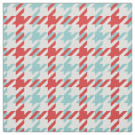 Retro red and turquoise houndstooth plaid pattern fabric