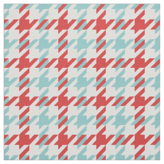 Retro red and turquoise houndstooth plaid pattern fabric