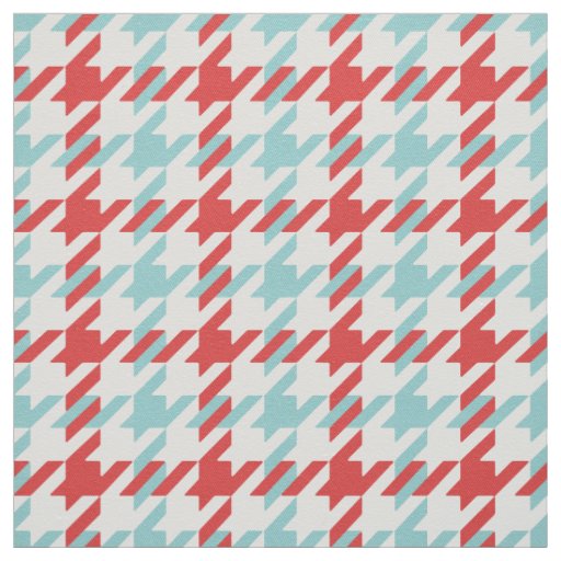 Retro red and turquoise houndstooth plaid pattern fabric