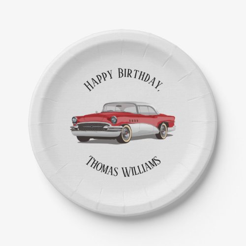 Retro Red and White Buick birthday party Paper Plates