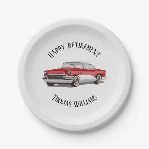 Retro Red and White Buick Retirement Paper Plates