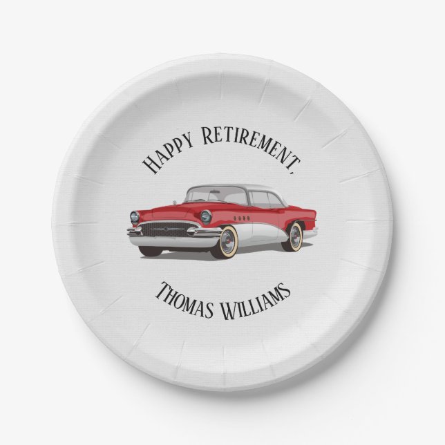 Retro Red and White Buick Retirement Paper Plates (Front)