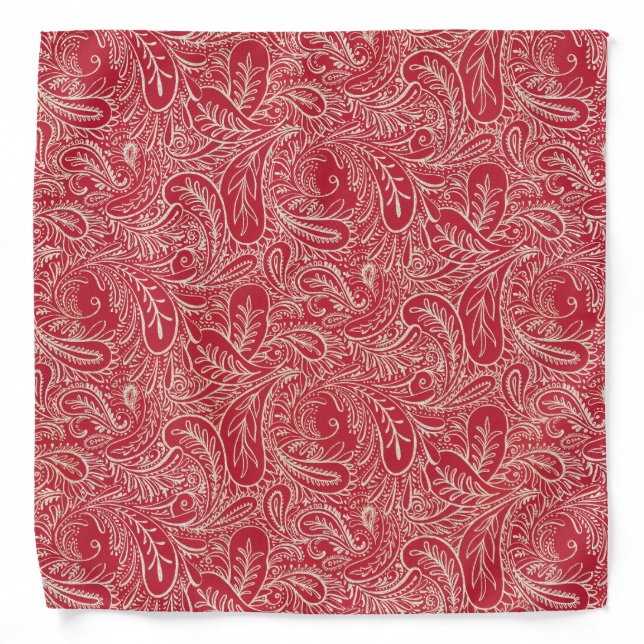Retro Red and White Faux Denim Paisley Bandana (Front)
