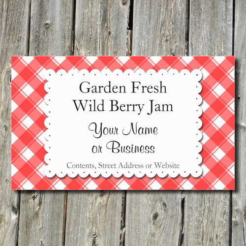 Retro Red and White Plaid Custom Canning Stickers