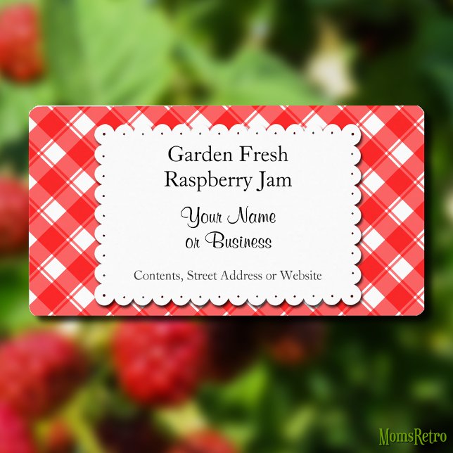 Retro Red and White Plaid Editable Label (Creator Uploaded)