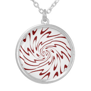 Retro Red and White Waves Abstract Art Silver Plated Necklace