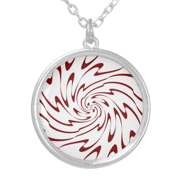 Retro Red and White Waves Abstract Art Silver Plated Necklace (Front)