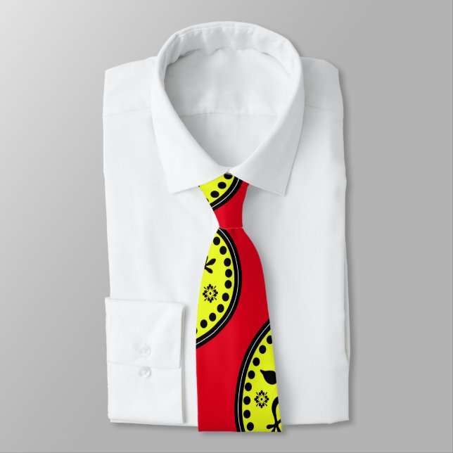Retro Red And Yellow Paisleys Necktie (Tied)