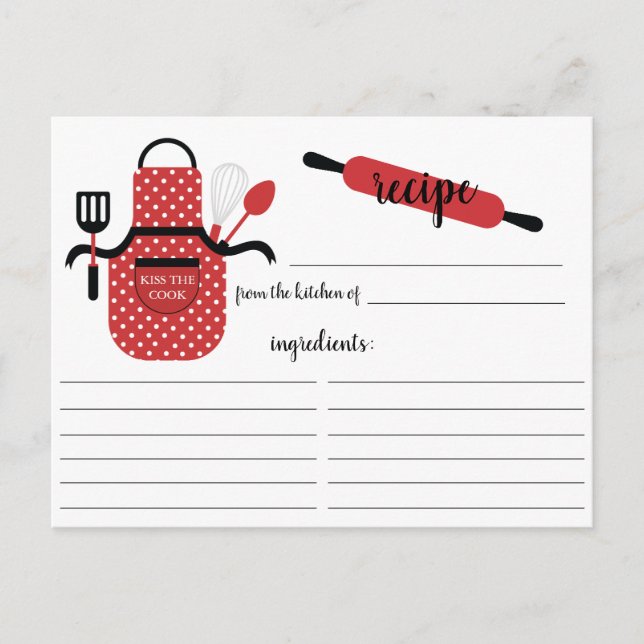 Retro Red Apron Kitchen Tools Recipe Card (Front)