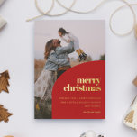Retro Red Arch Design Merry Christmas Photo Gold Foil Holiday Card<br><div class="desc">A modern arch design Merry Christmas card with a classic red color and gold foil,  to customize with your own text and family picture.</div>