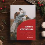 Retro Red Arch Design Merry Christmas Photo Holiday Card<br><div class="desc">A modern arch design Merry Christmas card with a classic red color,  to customize with your own text and family picture.</div>