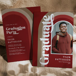 Retro Red Arch Photo 2025 Graduation Party Invitation