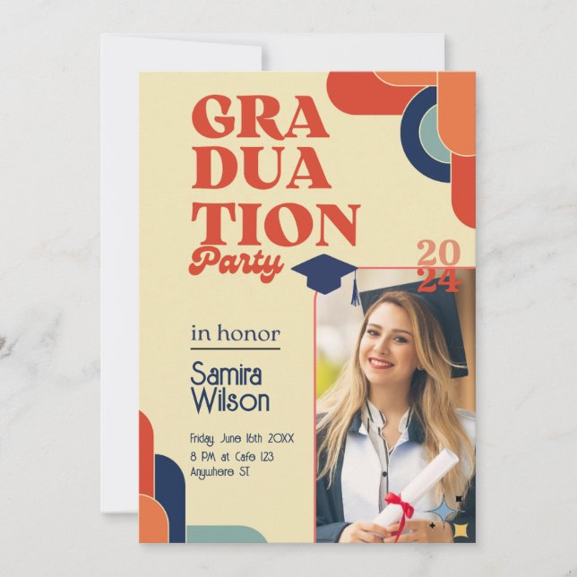 Retro Red & Beige Graduation Party Invitation (Front)