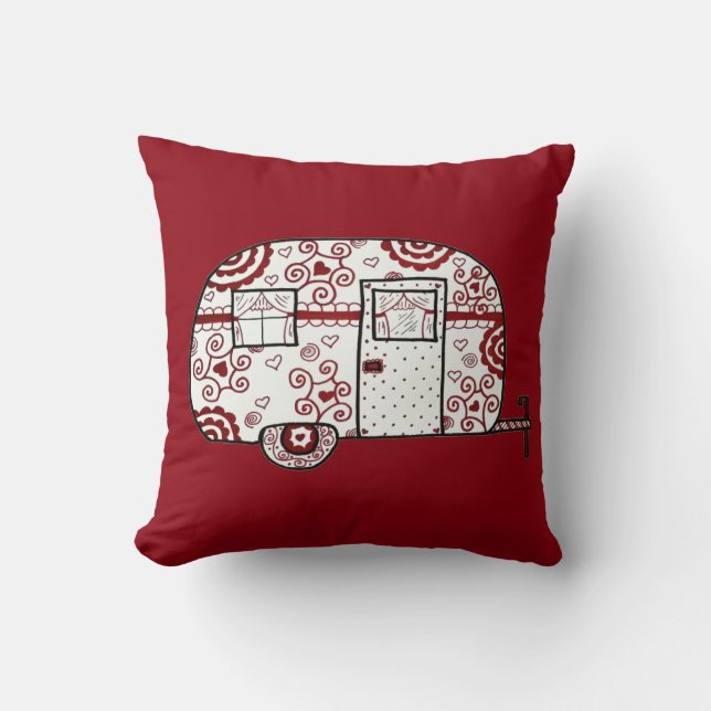 Retro Red Black and White Glamper Throw Pillow (Front)