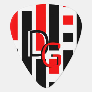 Retro Red Black Art Deco Monogram Custom Guitar Pick