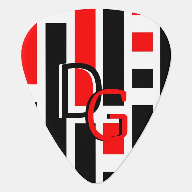 Retro Red Black Art Deco Monogram Custom Guitar Pick (Front)