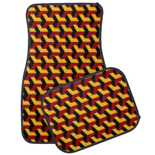 Retro Red Black Barcelona Geometric Block Pattern Car Floor Mat