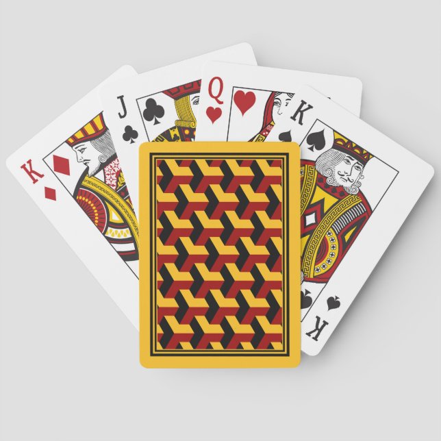Retro Red Black Barcelona Geometric Block Pattern Poker Cards (Back)