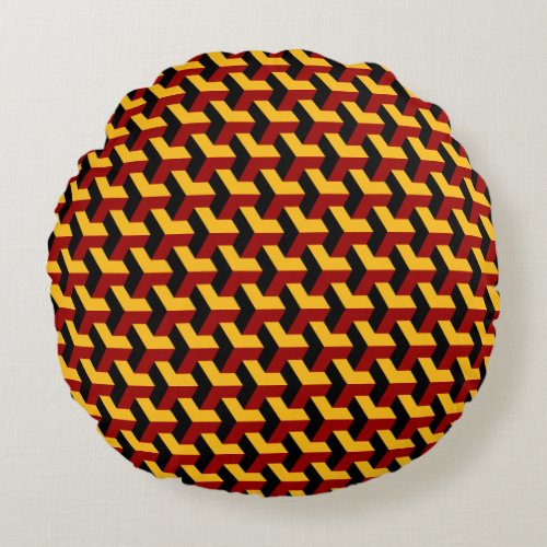Retro Red Black Barcelona Geometric Block Pattern Round Pillow