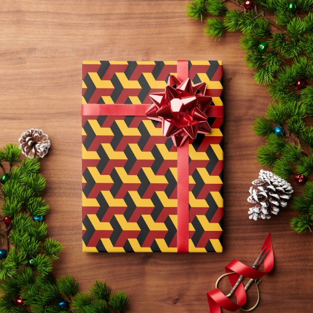 Retro Red Black Barcelona Geometric Block Pattern Wrapping Paper (Holiday Gift)