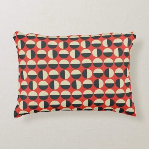 Retro Red Black Beige Dot Sixties Pattern Accent Pillow