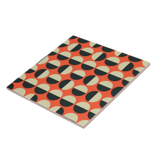 Retro Red Black Beige Dot Sixties Pattern Ceramic Tile
