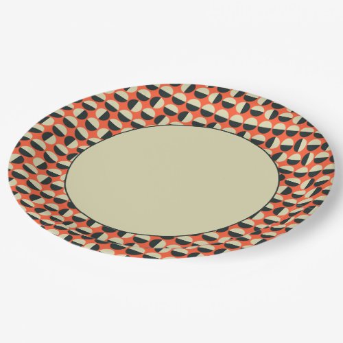 Retro Red Black Beige Dot Sixties Pattern Paper Plates