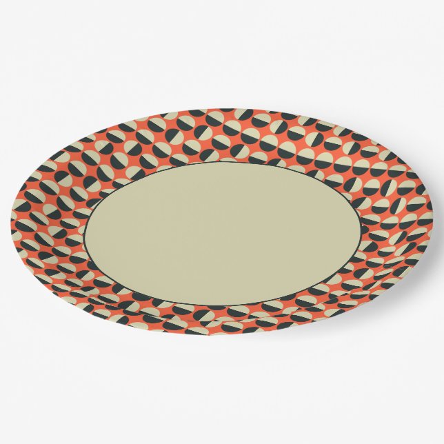 Retro Red Black Beige Dot Sixties Pattern Paper Plates (Angled)