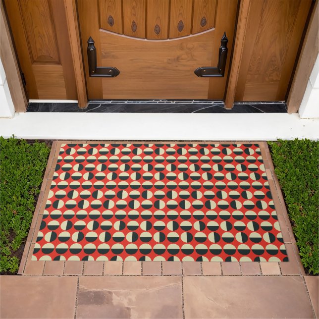 Retro Red Black Beige Polka Dot Sixties Pattern Doormat (Outdoor)