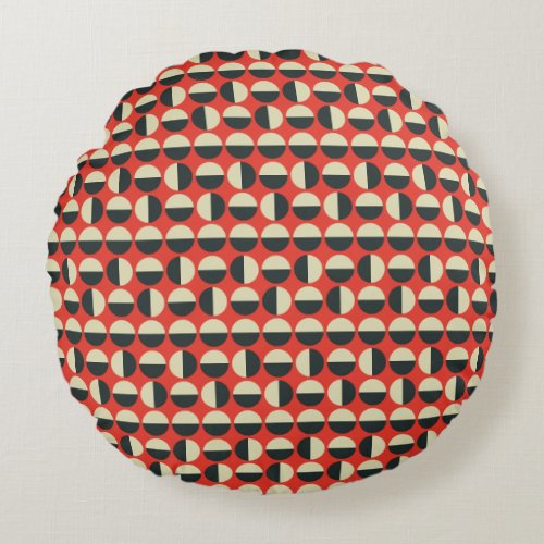 Retro Red Black Beige Sixties Dot Pattern Round Pillow