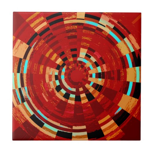 Retro Red Black Blue Yellow Brown Circular Pattern Ceramic Tile