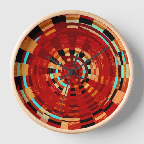 Retro Red Black Blue Yellow Brown Circular Pattern Clock