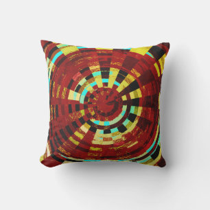 Retro Red Black Blue Yellow Brown Circular Pattern Outdoor Pillow