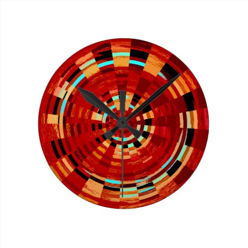 Retro Red Black Blue Yellow Brown Circular Pattern Round Clock
