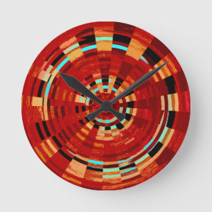 Retro Red Black Blue Yellow Brown Circular Pattern Round Clock
