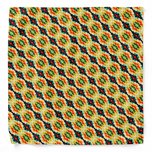 Retro Red Black Blue Yellow Brown Pattern Bandana (Front)