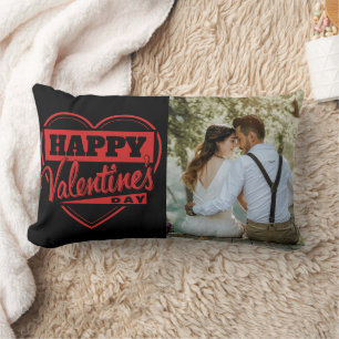 Retro Red Black Happy Valentine's Day Photo Lumbar Pillow
