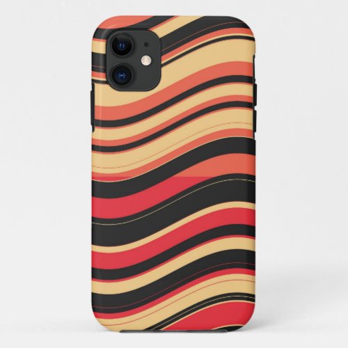 Retro Red Black Pink Wavy Stripes Pattern iPhone 11 Case