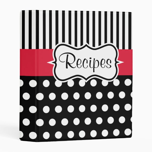 Retro Red Black Small Recipe Organizer Binder (Front/Spine)