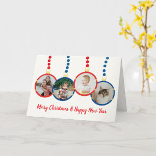 Retro red blue Christmas ornaments photo holiday Card