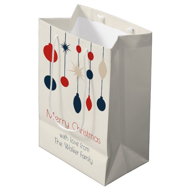 Retro Red Blue Customized Christmas Party Medium Gift Bag (Front Angled)