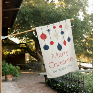 Retro Red Blue Ornaments Christmas Party House Flag