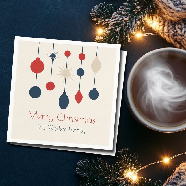 Retro Red Blue Ornaments Christmas Party Napkins (Creator Uploaded)
