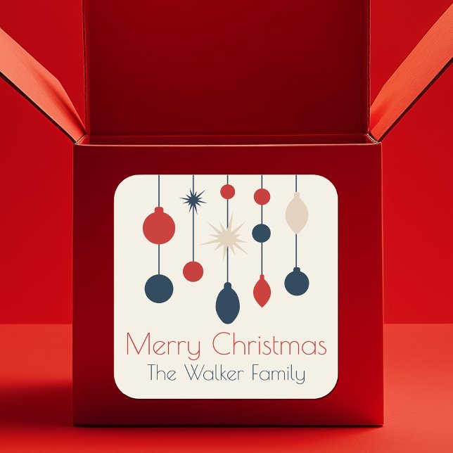 Retro Red Blue Ornaments Christmas Party Square Sticker (Creator Uploaded)