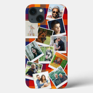 Retro Red Blue Plaid Snapshot Photo Collage iPhone 13 Case