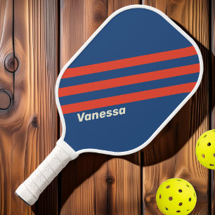 Retro Red & Blue Three Stripes with Name Pickleball Paddle