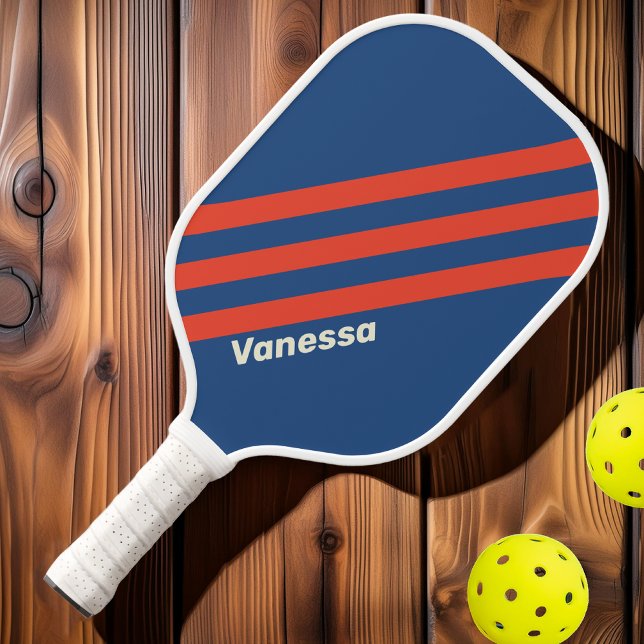 Retro Red & Blue Three Stripes with Name Pickleball Paddle (Creator Uploaded)
