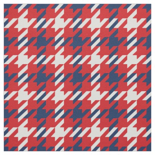 Retro red blue white houndstooth plaid pattern fabric